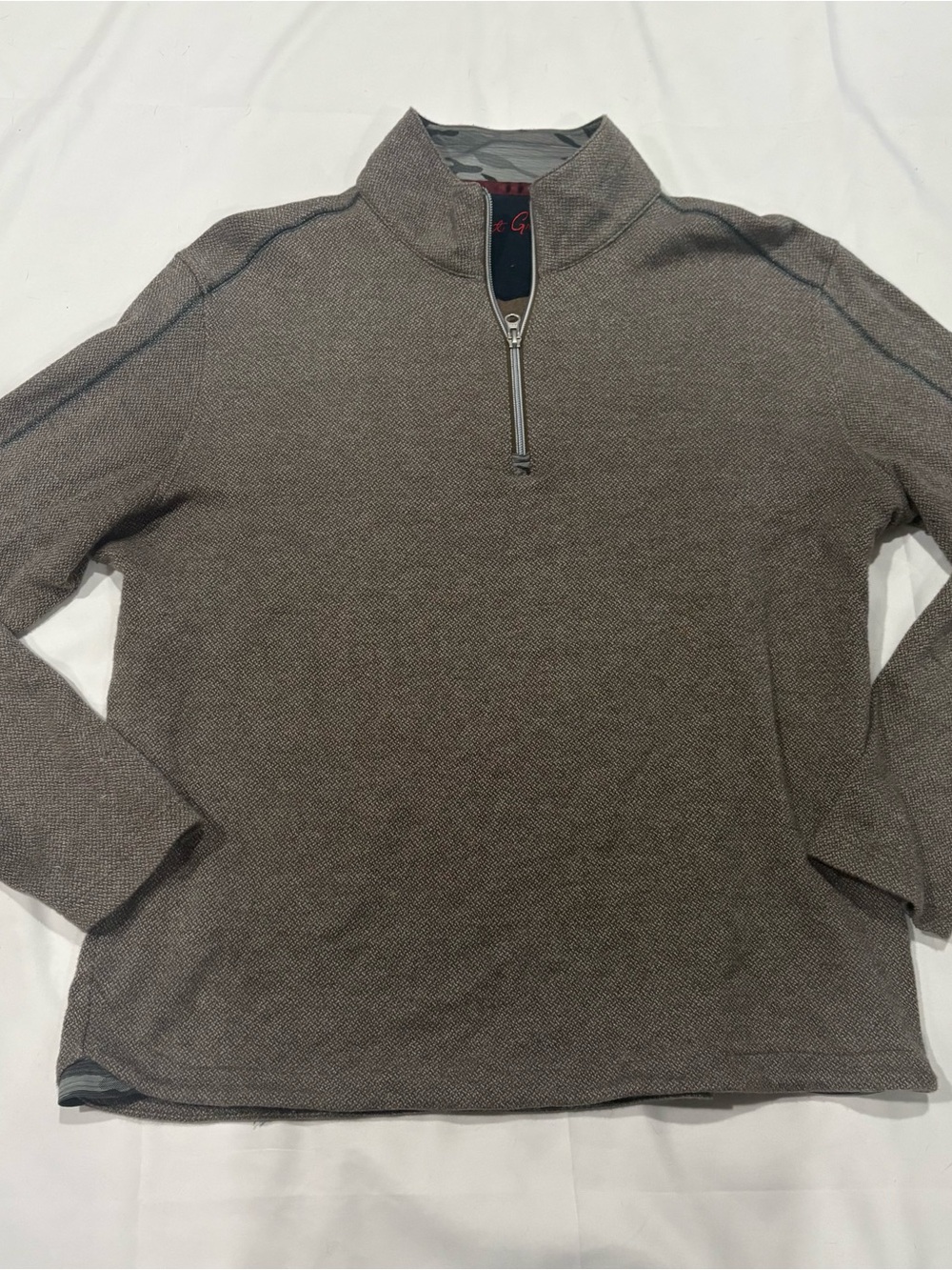 Robert Graham 1/ 4 Zip Pullover Sweater Sz L Beige Mock Neck Lightweight Cotton - Picture 4 of 9